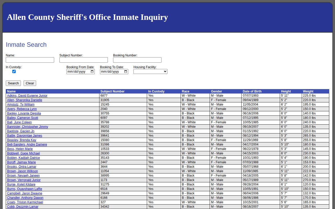 Allen County Jail booking roster search