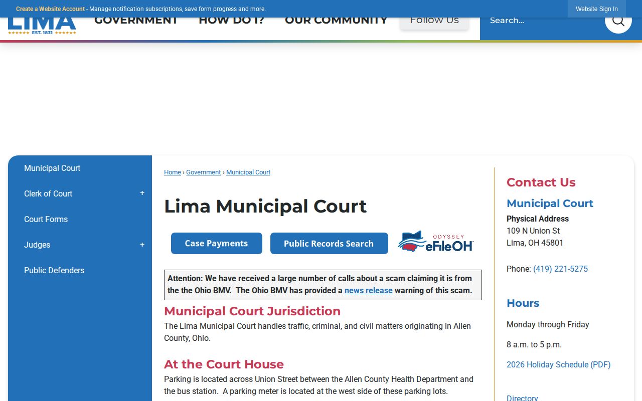 Allen County Lima Municipal Court booking outcome source