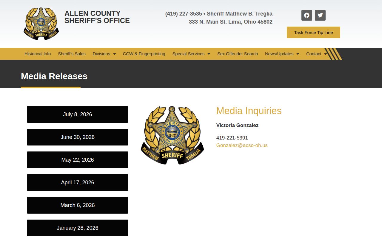 Allen County booking record media release source