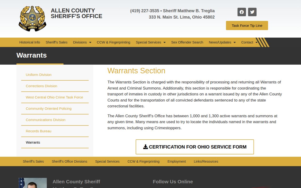 Allen County warrant information record page